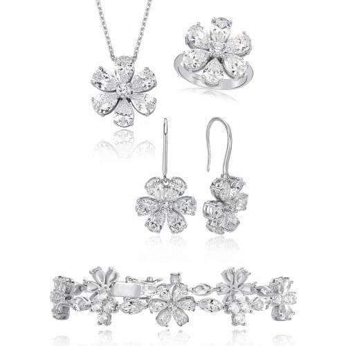 Valori Jewels Forget Me Not Set , 20 Ct Zircon White Pear Gemstone , Rhodium Plated ,925 Silver, Fine Jewelry