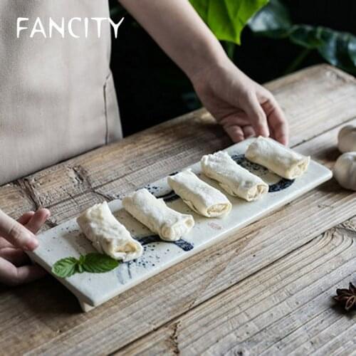 FANCITYCreative hand-painted sushi plate long flat plate Japanese tableware sashimi cold dish plate saury set plate