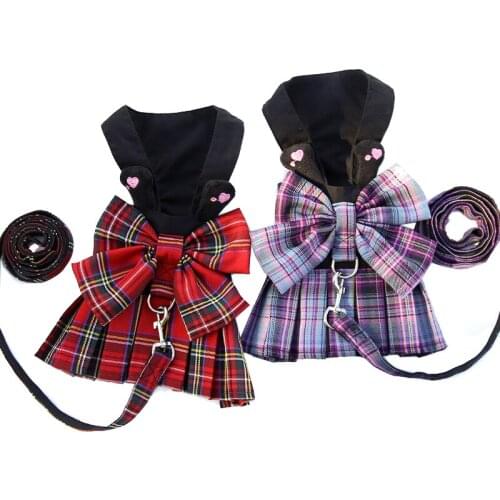 Purple Bow Dresses Dogs Collars And Harnesses With Leash Pet Cats Walking Outside Harness Vest Lead For Chihuahua Pugs Bichon