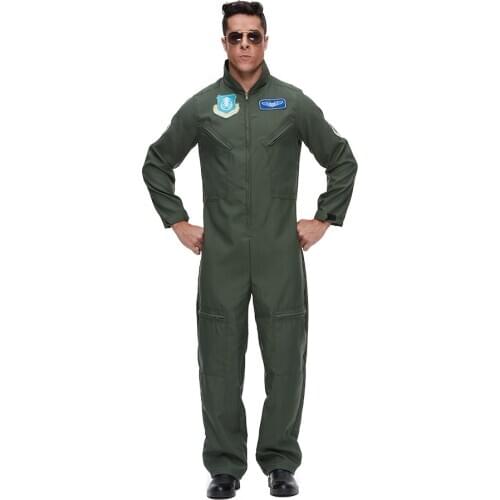 Eraspooky Top Gun Cosplay Flight Suit Airforce Uniform Halloween Costumes Men Adult Army Green Military Pilot Officer Jumpsuit