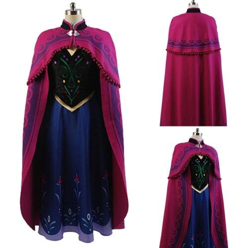 Elsa Princess Cosplay Anna Cosplay Costume Dress With Cloak Halloween Pary Adult Women Girls Cosplay Costume Custom Made
