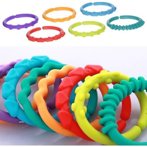 24Pcs/set Pram Stroller Hook Baby Teether Teething Colorful Rainbow Ring Crib Bed Stroller Hanging Toys Gift Kids Accessories