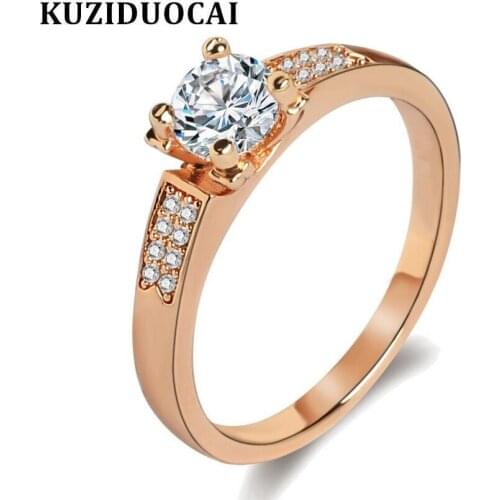Kuziduocai 2018 New Fashion Fine Jewelry Stainless Steel Dazzling Zircon Square Lovers Wedding Bride Rings For Women Gifts R-367