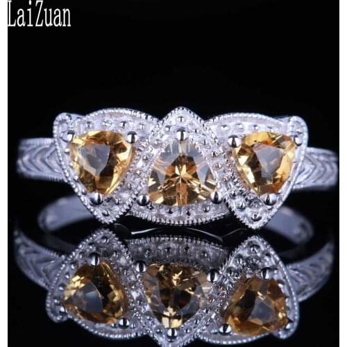 LaiZuan Sterling Silver 925 Certified Trillion 4mm 0.66ct Natural Citrine Engagement Wedding Ring Vintage Art Deco Women Jewelry