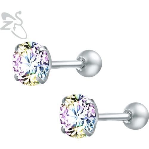 Tiny Round Crystal Studs Earrings Screw Ball Stainless Steel Female Earrings Mini Small Childern Earring Pierced Ear Oorbellen