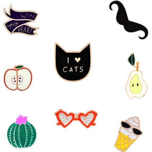 Cartoon Pear Brooch Moustache Ice Cream Cactus Badges icon Shirt Lapel Pin Metal Button Collar Decorative Jewelry Gifts For Kids