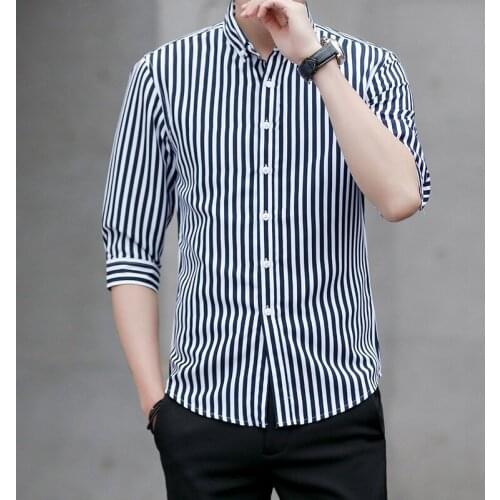 MRMT 2021 Brand Spring and Summer New Mens Shirt Striped Seven-point Sleeve Shirt for Male Lapel Slim Tops Shirt