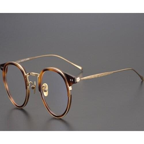 B-Titanium Japanese Handmade Optical Eyeglasses Retro Round Frame Women Eyewear Top Quality Vintage Myopia Glasses for Men