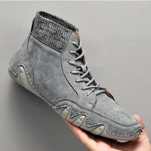 2021 Leather Men Boots Spring Summer Men Shoes High-top Casual Shoes Mens Sneakers Fashion Ankle Boots High Quality Work Shoes