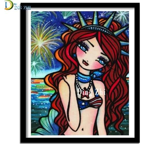 Liberty Mermaid Girl Diamond Painting Cartoon 5d Diy Diamond Embroidery Handmade Cross Stitch Mosaic Childrens Gift Needlework