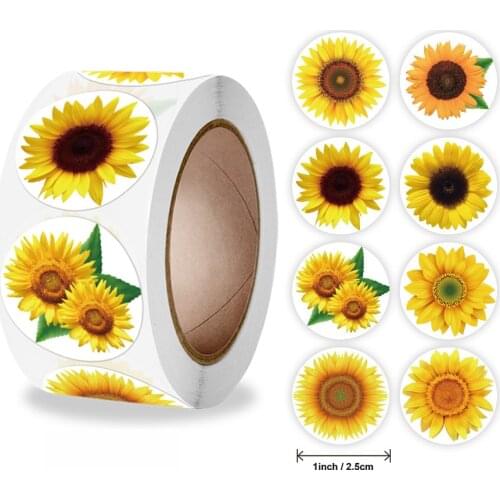 Pretty Sunflower 500Pcs/roll 8 design Thank You Stickers for Business Handmade baking gift decor Supplies envelope Sealing Label