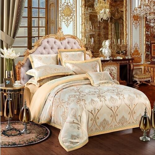 100% New Luxury 4pcs Bedding Set Othello GoldenGreen Cotton Satin Jacquard Duvet Cover Set Available In Queen Size And King Size