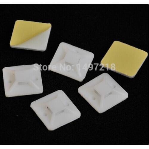 Whole sale 100PCS/Lot 30mm*30mm White Self Adhesive Cable Clips Cable Drop Wire Holder, used with cable ties Free Shipping