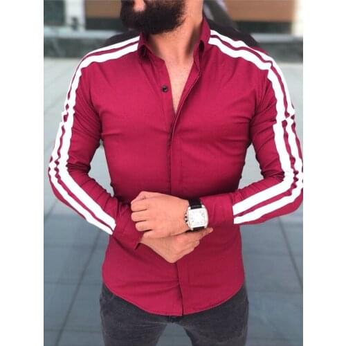 Casual Men Dress Shirts Side Stripe Long Sleeve Slim Fit Shirts Fashion Men Turn-down Collar Shirts Autumn Men Clothes