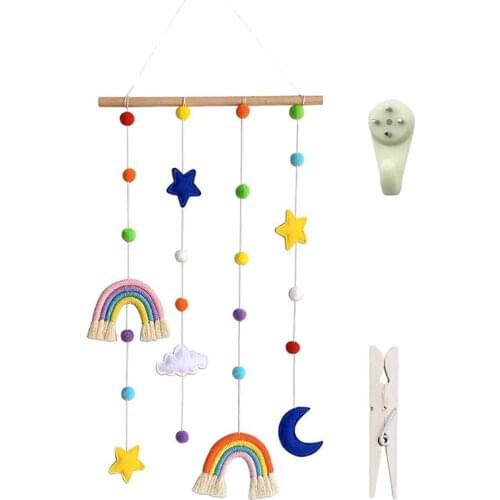 Rainbow Baby Room Decor Kids Bedroom Macrame Photo Display,Colorful Ball Wall Hanging Photo Organizer With 25 Wood Clips