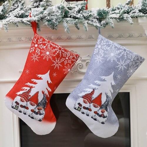 Christmas Stocking Snowflake Swedish Gnome Xmas Socks Hanging Fireplace Tree Bag Snowflake Xmas Party Fireplace Decor