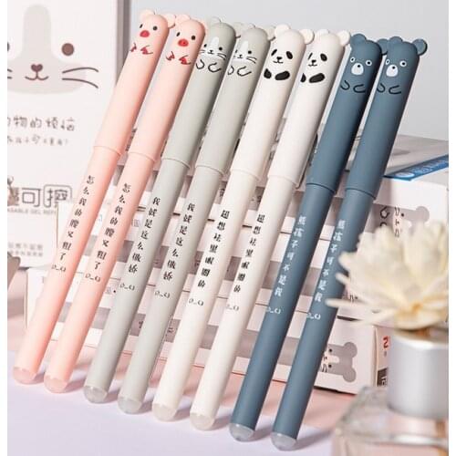 Cute Pens Cartoon Animals Erasable Pen 0.35mm Refill Rods Washable Handle Gel Pen for school Childs Kawaii Stationery