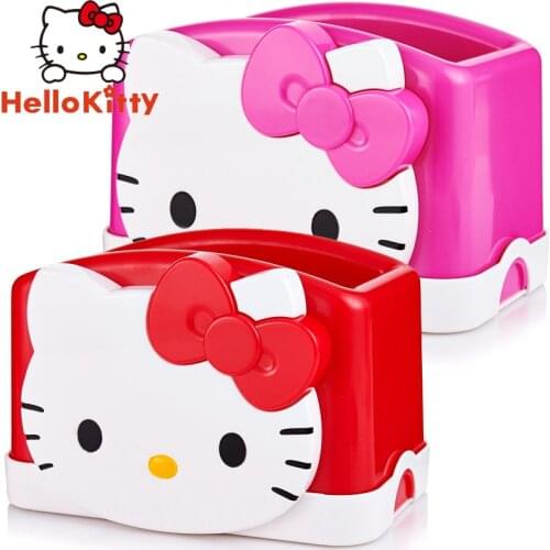 Sanrio Hello Kittys Pink Desk Pen Holder Pencil Makeup Storage Box Desktop Organizer Stand Case School Kawaii Office Stationery
