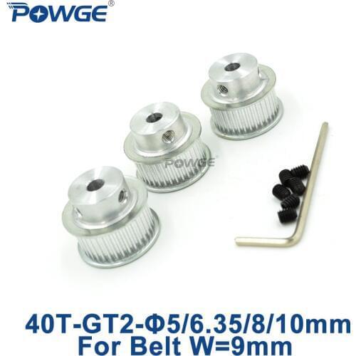 POWGE 3pcs 40 teeth 2M 2GT Timing Synchronous Pulley Bore 5/6.35/8/10mm for width 9mm 2MGT GT2 Belt Small backlash 40Teeth 40T