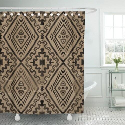 Blue Abstract Watercolor Hand Colorful Boho Pattern Ethnic Tribal Swimwear Design Gray African Shower Curtain Waterproof
