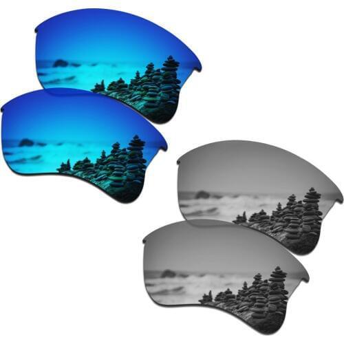 SmartVLT 2 Pairs Polarized Sunglasses Replacement Lenses for Oakley Flak Jacket XLJ Ice Blue and Silver Titanium