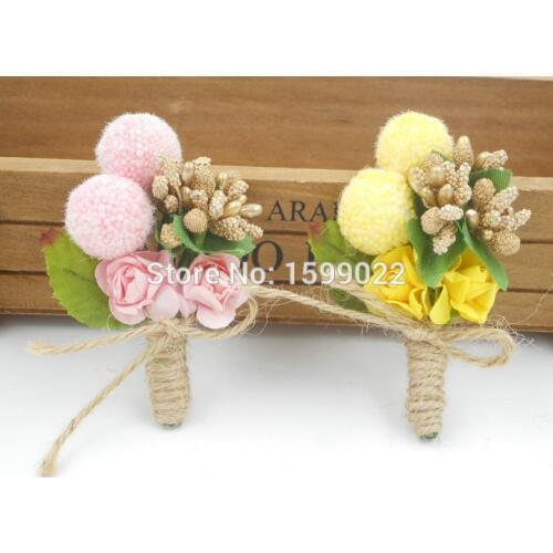 Rustic Flower boutonniere Yellow Gold Theme Wedding Supplies