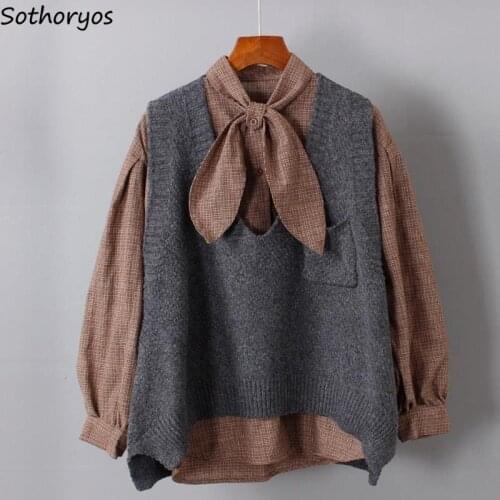 Sweater Vest Women Autumn New Fashion Knitted V-neck Sleeveless Preppy-style Baggy Casual Korean-style Students All-match Chic