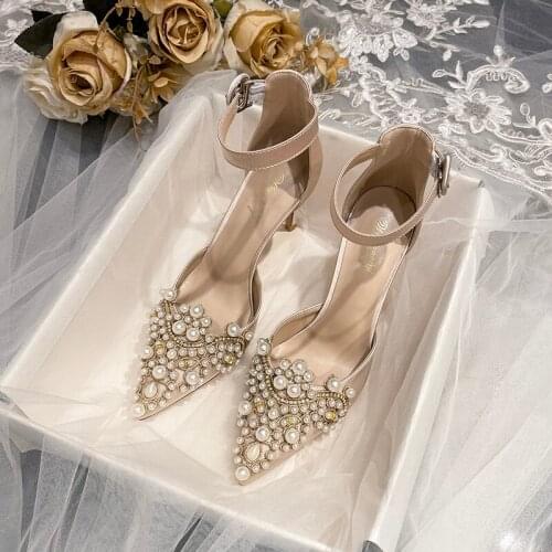 Spring pointed stiletto high-heeled silk bridal wedding shoes large size small size banquet dress all-match female sandals