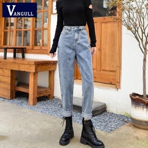 Vangull Vintage Adjustable High Waist Straight Jeans Women Streetwear Loose Female Denim Trouses Buttons Zipper Ladies Jeans