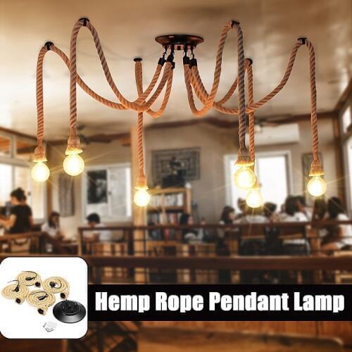 Smuxi Vintage Retro Industrial Spider_ Loft Hemp Rope Chandeliers Lights 4/6/8/10/12 Heads rope Lights For Dining Room Bar