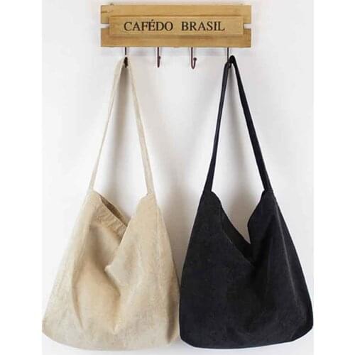 Women Corduroy Shoulder Bag Canvas Cloth Fabric Handbag Solid Casual Tote Ladies Eco Shopping Bags College Students Books Bag