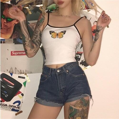 Women Sexy Camis Summer Printed Slash Neck Spaghetti Strap Sleeveless Casual Female Backless Crop Top Fashion