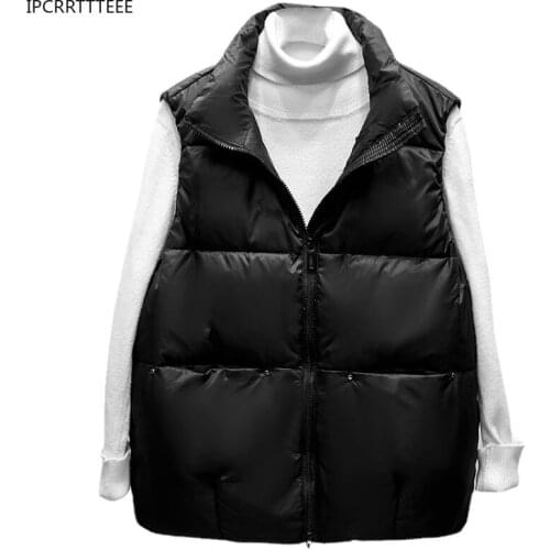 Women Sleeveless Vest Winter Warm Simple Style 90% White Duck Down Jacket Female Vests Stand Collar Waistcoat