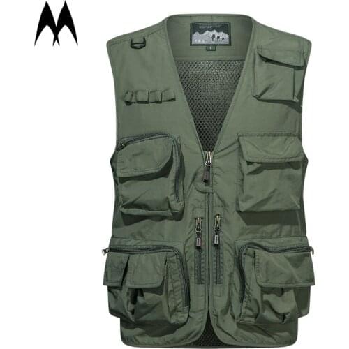 Summer Mesh Vest Men Casual Thin Breathable Jacket Multi Pocket Cargo Vest Jacket Outdoor Fishing Photography Vest Mens Clothing