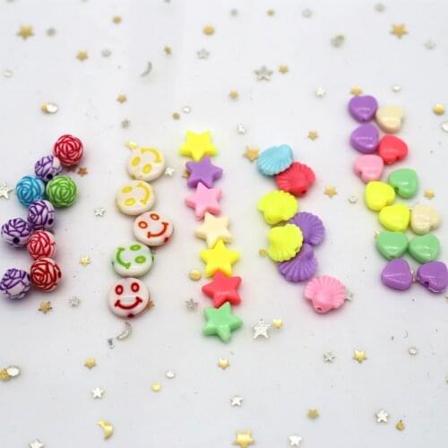100pcs Colorful Handmade Beads Star Shell Love Acrylic Hollow Loose Beads Handmade Craft DIY Clothing Fashion Jewelry Accessorie