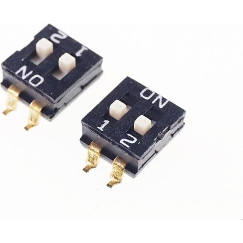 50pcs 2 Way Dip Switches SPST 2 Position 2.54mm 0.100" SMD Slide Standard Actuator Flush Recessed Gull Wing Reflow Solderable
