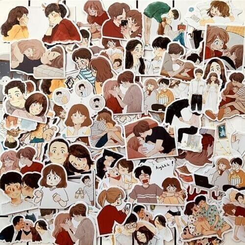 62Pcs INS Couple sticker DIY scrapbooking journal base collage diary happy plan gift seal decoration sticker