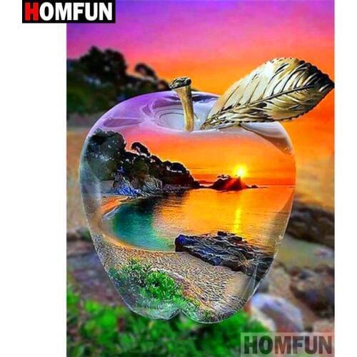 HOMFUN Full Square/Round Drill 5D DIY Diamond Painting "Sunset apple sea" 3D Diamond Embroidery Cross Stitch Home Decor A19440