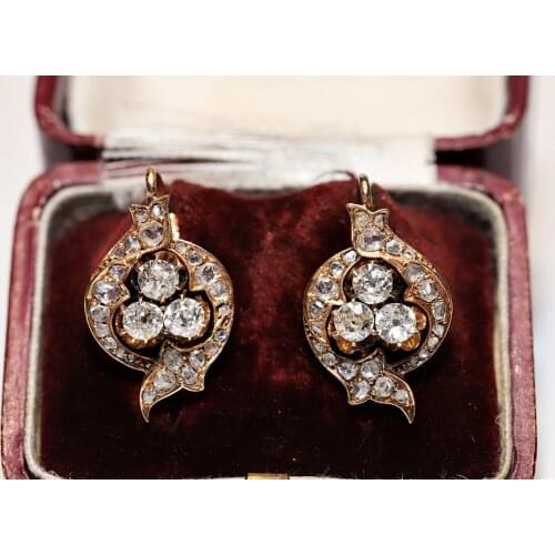 Antique Original Victorian 14k Gold Natural Diamond And Rose Cut Diamond Decorated Pretty Earring