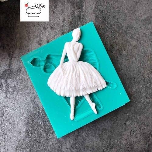 Aouke Ballerina Dancing girl Silicone Decorating Molds Cake Silicone Mold Sugarpaste Candy Chocolate Gumpaste Clay Mould