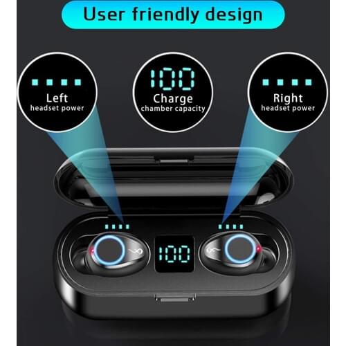 Wireless Bluetooth Earphones Touch Control Waterproof IPX7 LED Display Stereo Earphones in-Ear Double Noise Reduction Earbuds