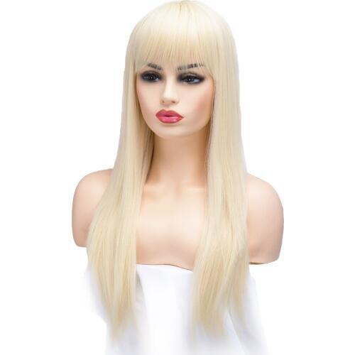 BESTUNG Long Straight Ash Blonde Premium Synthetic Cosplay Halloween Wigs for Women