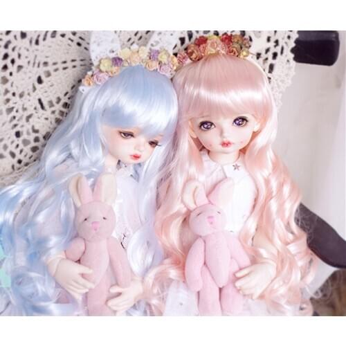 BJD Doll Wig 1-3 1-4 1-6 size imitation Mohair wig long blue pink curls doll accessories
