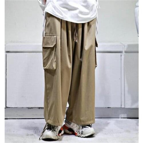Mens new large pocket loose legged casual pants fashion large casual straight pants wide leg pants youth