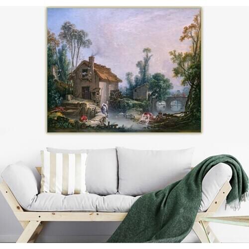 Citon Francois Boucher《Landscape with a watermill》Canvas Art Oil Painting Artwork Picture Wall Decor Background Home Decoration