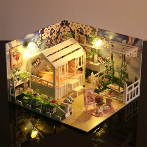 Acrylic Doll House Furnitures Diy 3D Wooden Miniaturas Assemble Dollhouse Toys for Children Birthday Gifts