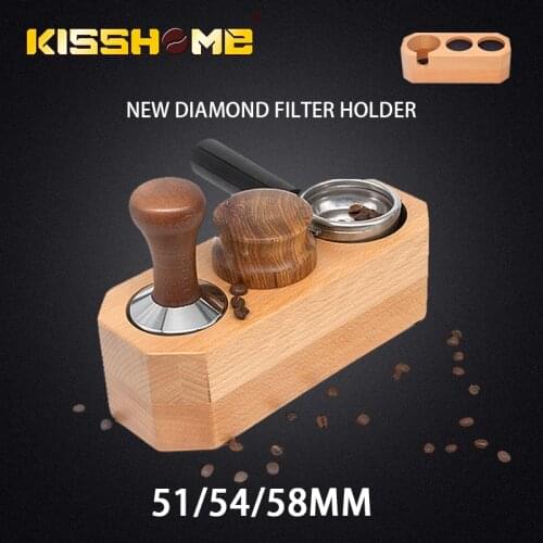 51/53/58mm Coffee Filter Tamper Holder Walnut Wood Espresso Distributor Mat Stand Support Base Rack Cafe Maker Coffee Accessorie