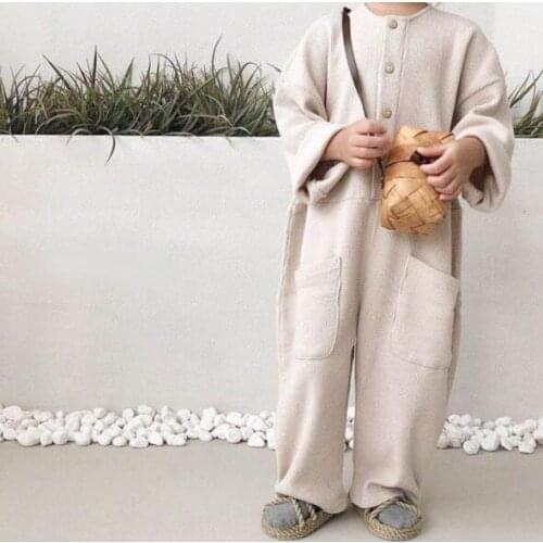 7581 Children Clothes Baby Overalls Japan Spring Boys Jumpsuit Comfort Waffle Long Sleeve Loose One-piece Clothes Girls Overalls
