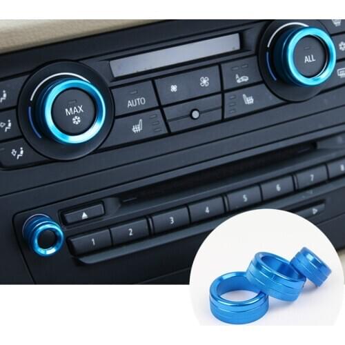 For BMW X1 E84 Blue Inner Air Condition Button Cover Ring 2009-2015 3pcs Car Accessories Interior Car Decor Car Trim
