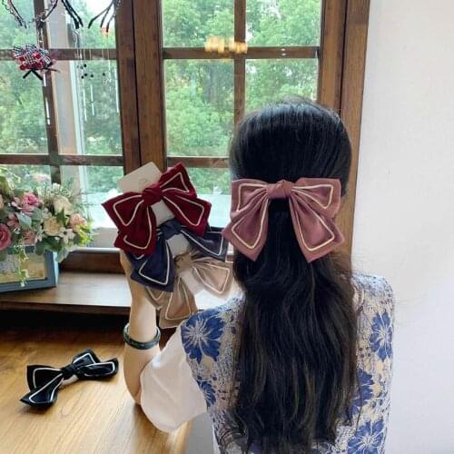 WYINYA Ladies elegant retro black red big bow shape hairpin headdress fabric material Japanese white ponytail